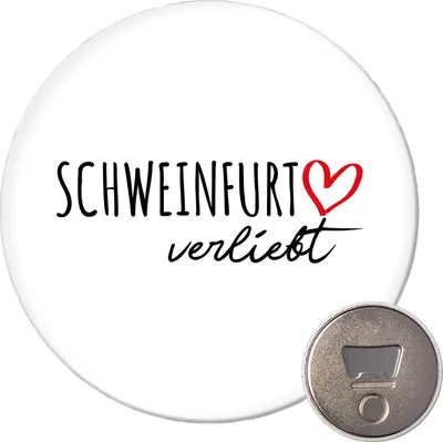 Produktbild von Huuraa Magnet Schweinfurt verliebt 59mm Kühlschrankmagnet rund Flaschenöffner Geschenkidee