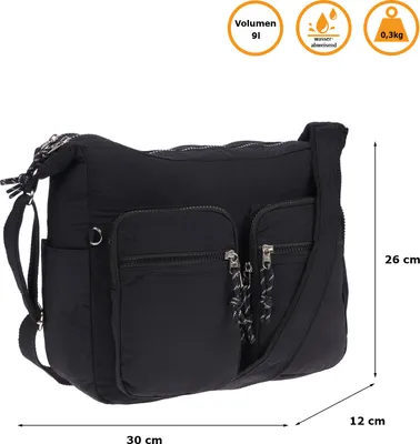 Produktbild von Große Damen Tasche Schultertasche Umhängetasche Henkeltasche Nylon Optik Bag Schwarz