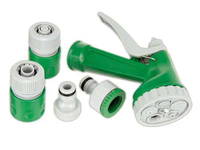 Produktbild von GreenTech Set mit Handbrause Multi, 2x Schlauchanschluß und Hahnanschluß 1/2" grün