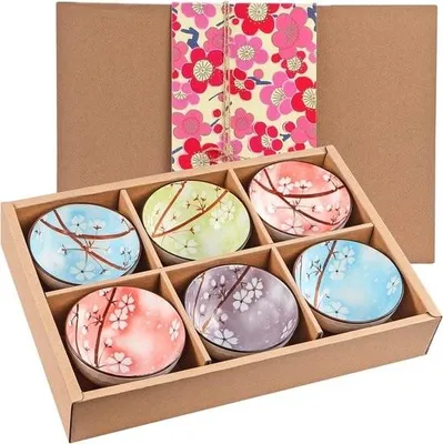 Produktbild von 6 Porzellan-Frühstücksschalen, japanische Keramikschalen für Zeremonien, Suppen, Desserts und Reis (Sakura)