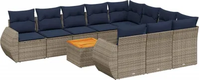 Zdjęcie produktu dla vidaXL 11-częściowa sofa ogrodowa z poduszkami, szara, z polirattanu