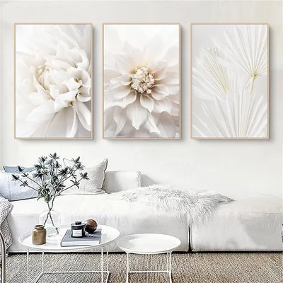 Obrázok produktu pre sada 3 plagátov bielych kvetinových obrázkov, bez rámu, boho obrázky na stenu pre obývaciu izbu spálňu (30x40cm)