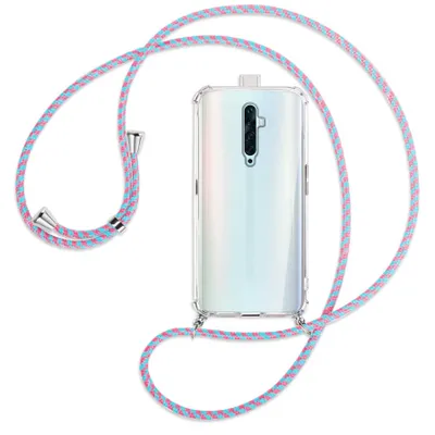Produktbild von Handykette Backcover-Schutzhülle mit Band (Metall silberfarben) für Oppo Reno2 Z / Reno2 F - pink/mint