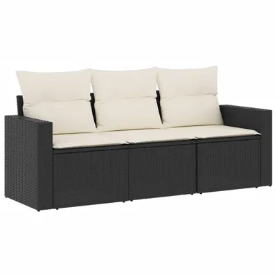 Produktbild von vidaXL 3-tlg. Garten-Sofagarnitur mit Kissen Schwarz Poly Rattan