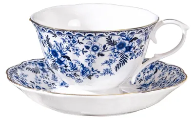 Productafbeelding van Porseleinen Theekop met Schotel en Lepel - Bloemenprint
