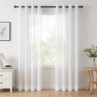 Voile-Vorhang 2er-Set 140x245 cm, weiß, transparent mit Ösen