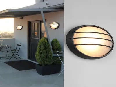 Produktbild von Außenwandleuchten schwarz oval Breite 32cm Gitterlampen Terrassenlampen IP44