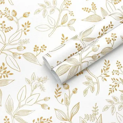 Image de Film décoratif adhésif Unyqoos® de style vintage, avec motif floral, blanc et or, en vinyle, dimensions 44 cm x 3 m – idéal pour les murs, les meubles et les crédences de cuisine