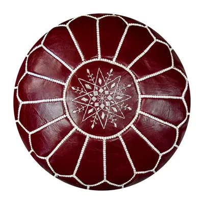 Obrázok produktu pre Marocký puf z pravej kože - burgundský - ručne vyrobený - dodáva sa vyplnený - osmanská podnožka Beanbag