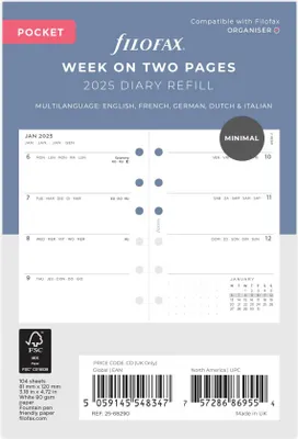 Obrázok produktu pre FILOFAX kalendár 2025 POCKET 1 týždeň - 2 strany Minaml biely viacjazyčný 25-68290