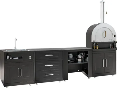 Immagine prodotto di Cucina da esterno a 4 pezzi con forno per pizza - Oviala Memphis
