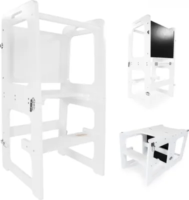 Produktbild von 3in1 Lernturm aus Birke mit Maltafel, Tisch und Stuhl für Kinder, weiß