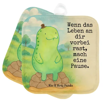 Produktbild von Mr. & Mrs. Panda Topflappen Schildkröte Pause Design - Weiß - Geschenk, Set, Achtsamkeit, Panzer, Ofenlappen, Topfuntersetzer, Achtsam, topfhalter, Kochlappen