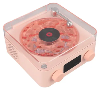 Productafbeelding van Bluetooth-luidspreker in Platenspelerstijl met Nachtlampje en Tijdweergave, Vintage Design