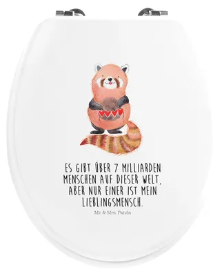 Produktbild von Mr. & Mrs. Panda Klodeckel Roter Panda - Weiß - Geschenk, Liebling, WC Brille, Holz Klobrille, Lieblingsmensch, Klo-Deckel, Herz, Lustige Sprüche, Sitz, klo deckel, Rot
