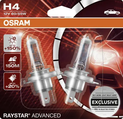 Produktbild von Osram Halogenlampe H4 Raystar Advanced +150% 12V 60/55W