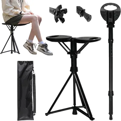 Produktbild von Gehstöcke, Gehstock mit Sitz, Höhenbereich: 87–95 cm, Verbesserte Version Sitzstock, Max Belastung 250 kg, Faltbarer Wanderstock mit Sitz
