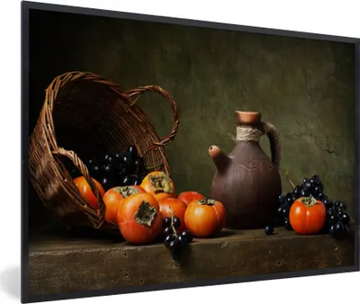 Produktbild von MuchoWow® Gerahmtes Poster Rustikal - Obst - Korb - Stilleben 60x40 cm - Poster mit Schwarzem Bilderrahmen Wandposter Rahmen Foto Bilder - Printing - Wanddeko Schlafzimmer