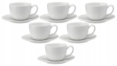 Zdjęcie produktu dla Filiżanka i spodek Biała porcelana 230ml 6 szt. do kawy herbaty