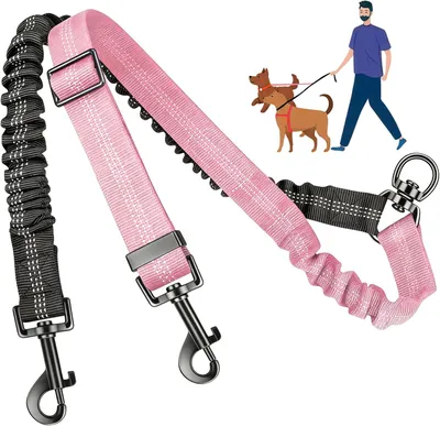 Imagen del producto de Correa doble para 2 perros, giratoria 360°, ajustable, reflectante, de nylon, para perros de pequeño a grande tamaño