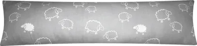Produktbild von Baumwoll Renforcé Seitenschläferkissen Bezug 40x145cm - Schafe Lämmer in Grau und Weiß - 100% Baumwolle Stillkissenbezug (99-7-B)