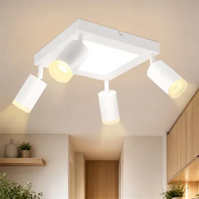 Produktbild von ZMH Led Deckenlampe 4 Flammig Deckenspot GU10 Schlafzimmerlampe 3000k Weiß Küchenlampe 20W Deckenstrahler Schwenkbar für Wohnzimmer Küche Schlafzimmer