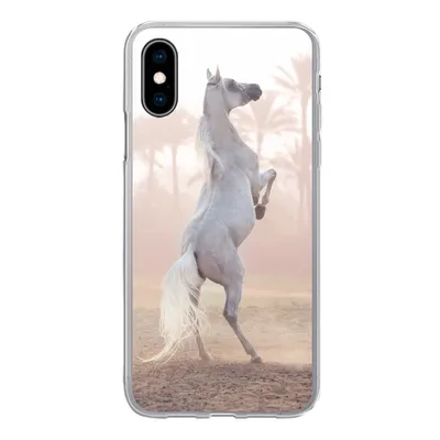 Produktbild von MuchoWow® Handyhülle Schutzhülle Hülle für iPhone X Pferd - Sand - Palme Silikon Softcase Handy Hülle - Handyhülle