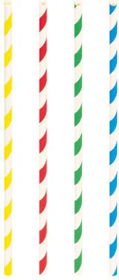 Produktbild von 200x Trinkhalme aus Papier bunt gestreift Ø6mm 21cm