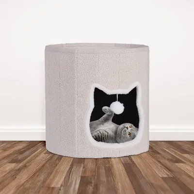Image de Niche pliable beige pour chat avec coussin et jouet