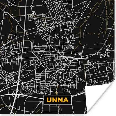 Produktbild von MuchoWow® Poster Schwarz und Gold - Stadtplan - Unna - Deutschland - Karte 75x75 cm - Wand Dekoration