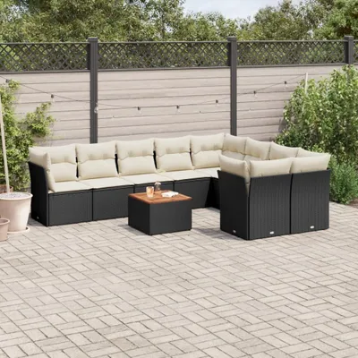 Produktbild von Design 10-tlg. Garten-Sofagarnitur mit Kissen Schwarz Poly Rattan, Gartenmöbel-Sets 2024 Neu