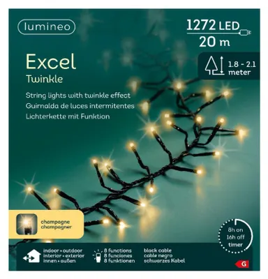 Produktbild von Lumineo LED Lichterkette Excellent Twinkle schwarz 20 Meter 1272 Lichter - softgold