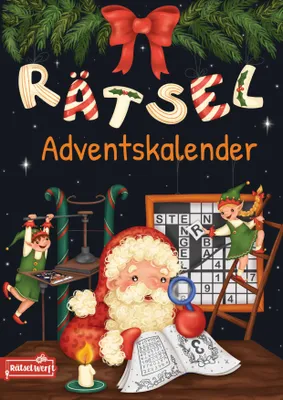 Produktbild von Rätsel-Adventskalender 2025 mit Großer Schrift: Kreuzworträtsel, Sudoku, Wortsuchrätsel