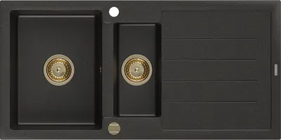 Produktbild von Mexen Andres 1,5-Becken-Granitspüle mit Abtropffläche 1000 x 500 mm Schwarz/Gold metallisch, Siphon Gold - 6515101510-75-G