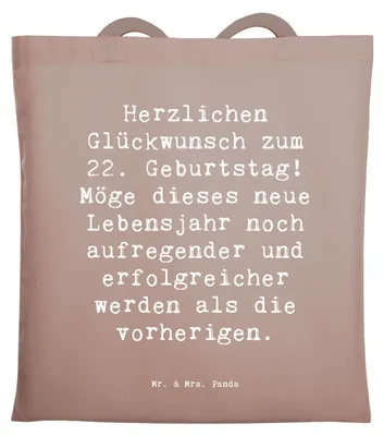 Produktbild von Mr. & Mrs. Panda Schultasche Spruch 22. Geburtstag - Braun Pastell - Geschenk, Glückwunsch, Tragetasche, Geburtstagsgeschenk, Laptoptasche, Shopping Tasche, Tote Bag