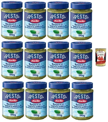 Produktbild von Barilla Pesto Basilico e Mozzarella di Bufala Campana DOP, Gewürz und Sauce für Pasta, 12x 190g + Italian Gourmet polpa 400g