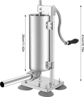 Produktbild von Wurstfüller 3L - Manuelle Vertikale Wurstmaschine - 4 Edelstahl Füllrohre + Kunststofftüllen - Mit Saugfüßen - Silber