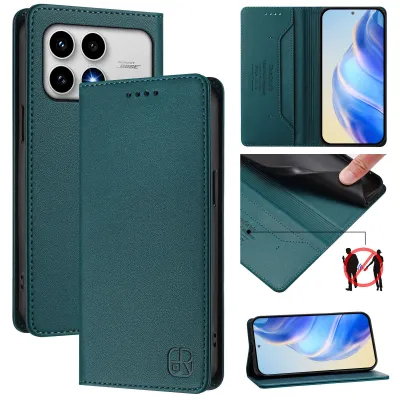 Image de Étui en cuir pour Xiaomi Poco F8 Pro/Redmi K90, type portefeuille rabattable avec compartiments pour cartes, porte-monnaie et support. Couleur : vert foncé