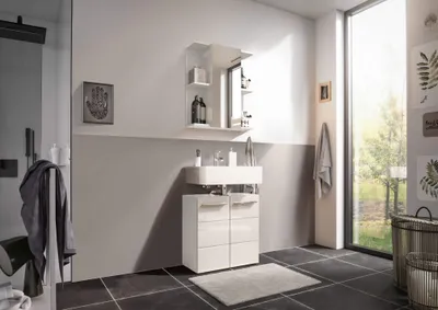 Produktbild von Badezimmer Badmöbel -Set VALENCIA Weiß Hochglanz Spiegelschrank Wbu Set 4