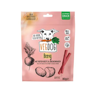 Produktbild von VegDog, Hundesnack, Rindfleisch mit Roter Bete und Buchenholzrauch, 80 g