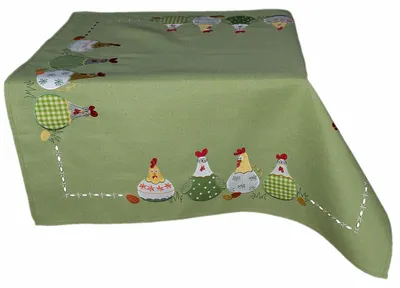 Produktbild von Tischdecke Tischläufer Stickerei verrückte Hühner Ostern 85 x 85 cm - mint