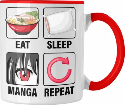 Produktbild von Trendation - Eat Sleep Manga Repeat Tasse Geschenk Geschenkidee Manga Liebhaber (Rot)