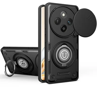 Produktbild von Magnetische Handyhülle für Honor X9C / Magic7 Lite mit Kameraschutz Schieber, Ringhalter und Ständer, Stoßfeste Hülle Schwarz