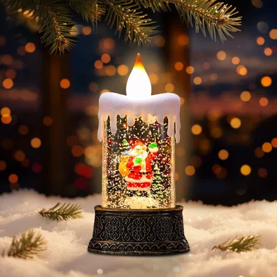 LED-Flammlose Weihnachtskerze mit Schneemann-Motiv, 8x16 cm