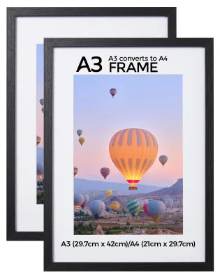 A3 Fotolijsten Set 2er, Schwarz, Holzrahmen, Plexiglas, 29,7x42 cm