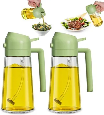 Produktbild von Famanu 2-in-1 Ölsprüher Set von 2 - 470 ml, Glas Öl Sprayflaschen für Kochen und Grillen