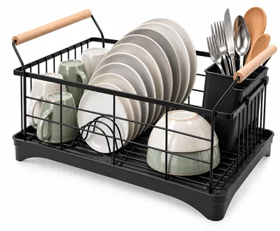 Productafbeelding van Relaxdays Afdrukgerek, bestekmand en afdrukschaal, afdrukgerek voor de keuken, afdrukgerek van kunststof en metaal, zwart, AI-gegenereerde afbeelding