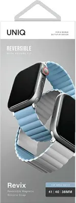 Zdjęcie produktu dla UNIQ pasek Revix Apple Watch Series1/2/3/4/5/6/7/8/9/SE/SE2 38/40/41mm. Reversible Magnetic biały-niebieski/white-blue