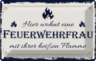 Obrázek produktu pro vianmo Kovový nápis 30x20 cm Hier Wohnt Eine Feuerwehrfrau