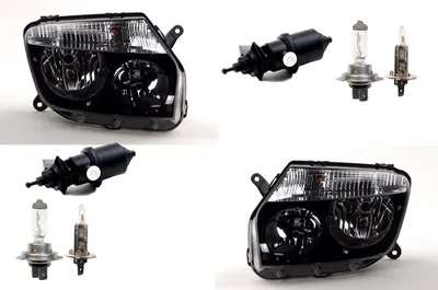 Obrázok produktu pre Johns, ?ierne svetlomety vhodné pre Dacia Duster s H7 H1 ?avé + pravé od 10- + servomotor
